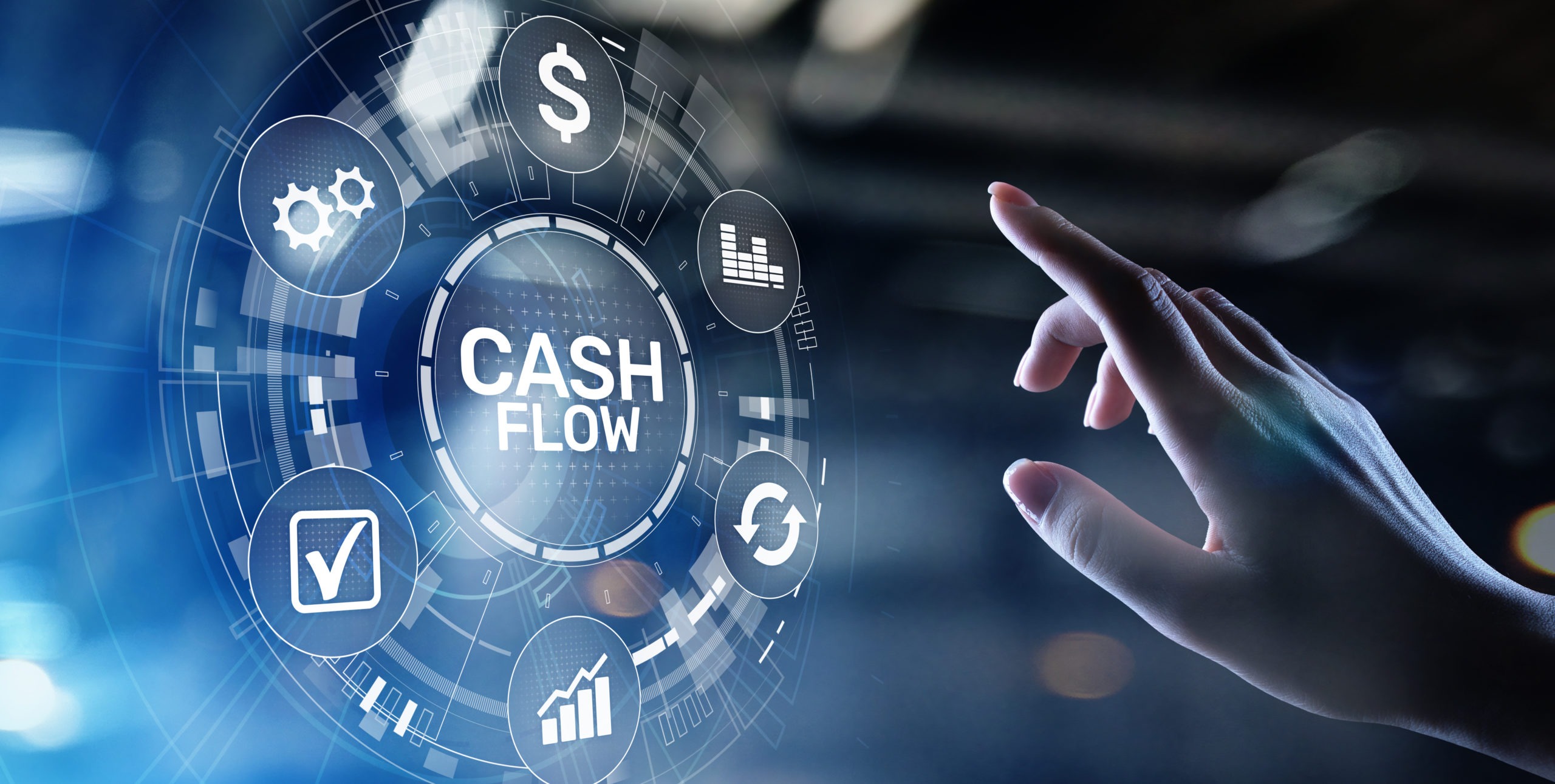 Cash flow button on virtual screen. Business Tehcnology concept.