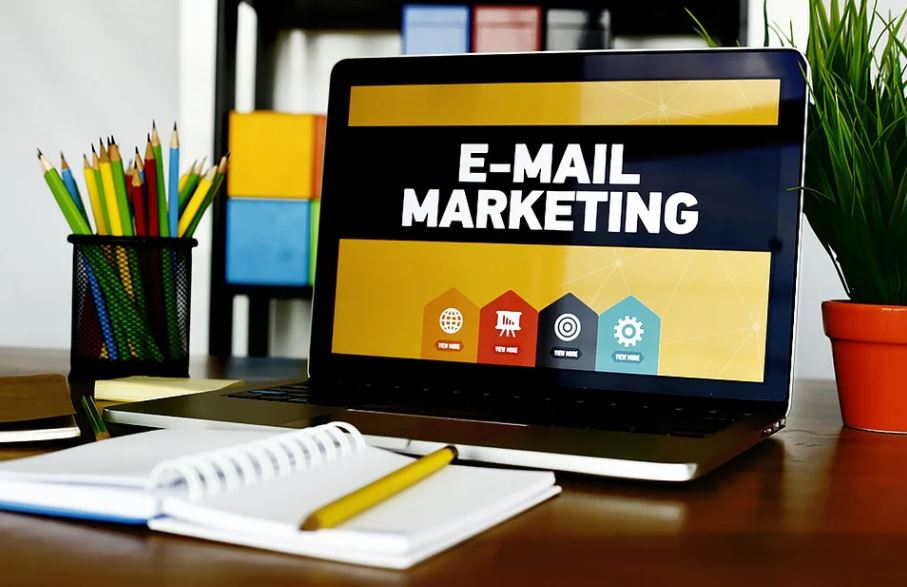 An illustration of email marketing poster on a laptop