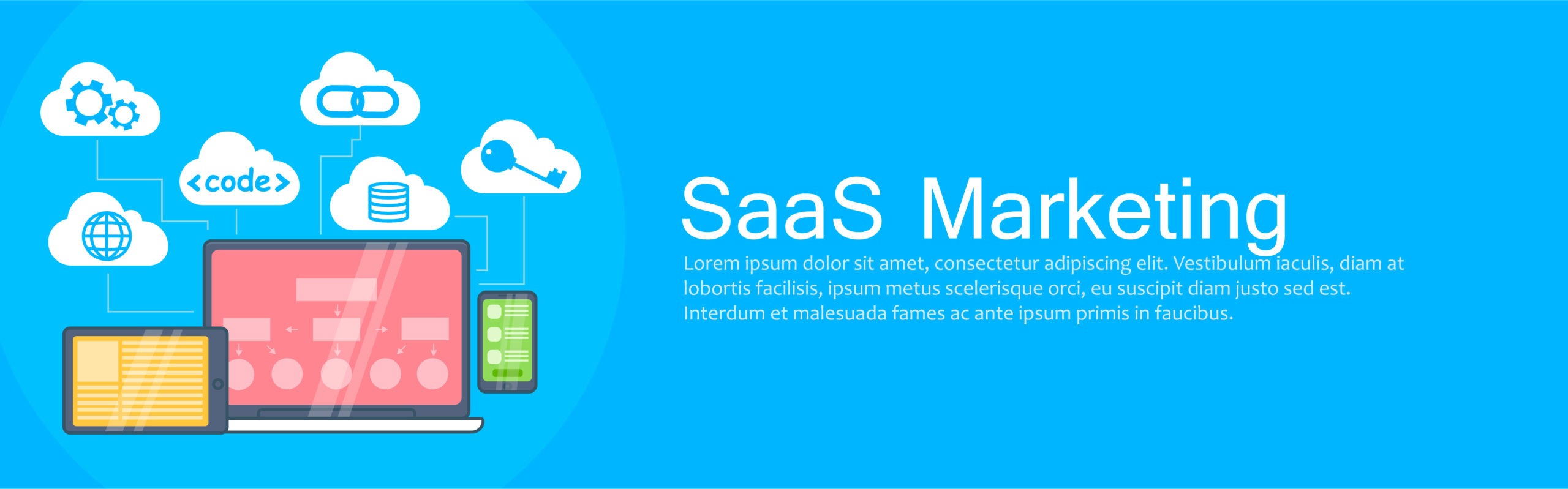 1540385 SaaS Marketing Banner. Laptop, tablet and phone, cloud s